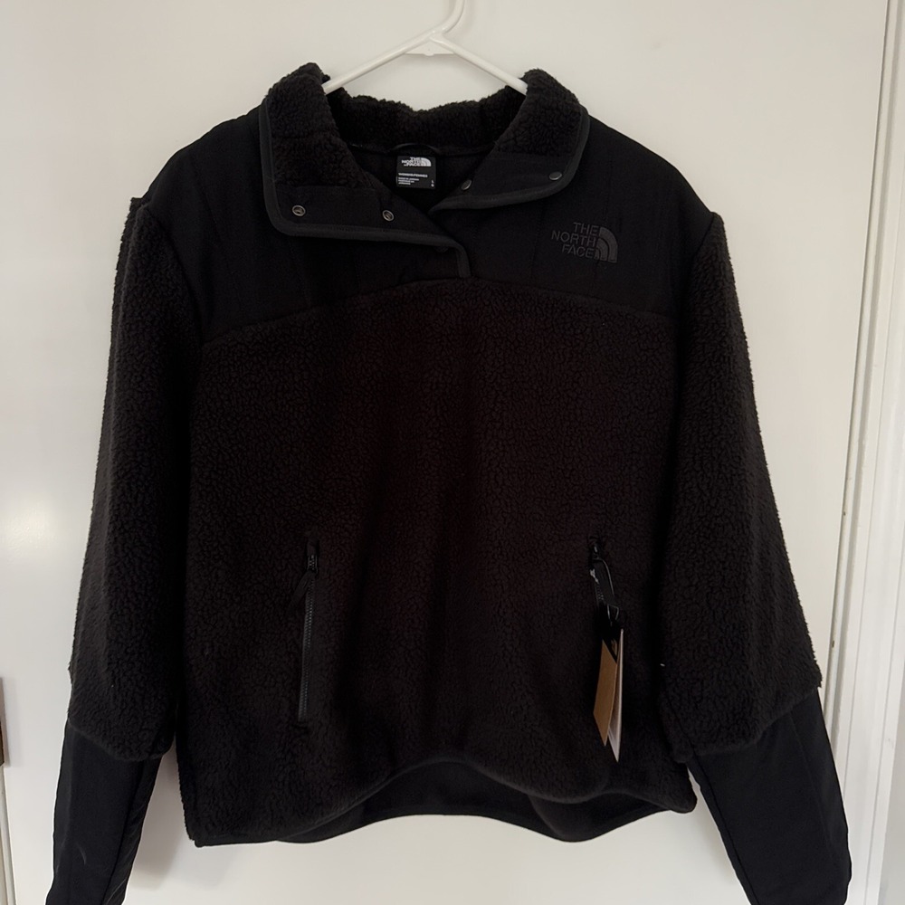 The North Face Fleece Pullover Jacket Womens Size Large Black 1/4 Snap Up